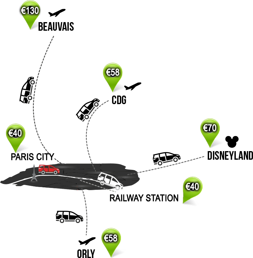 Pairs airport transfer price map destinations